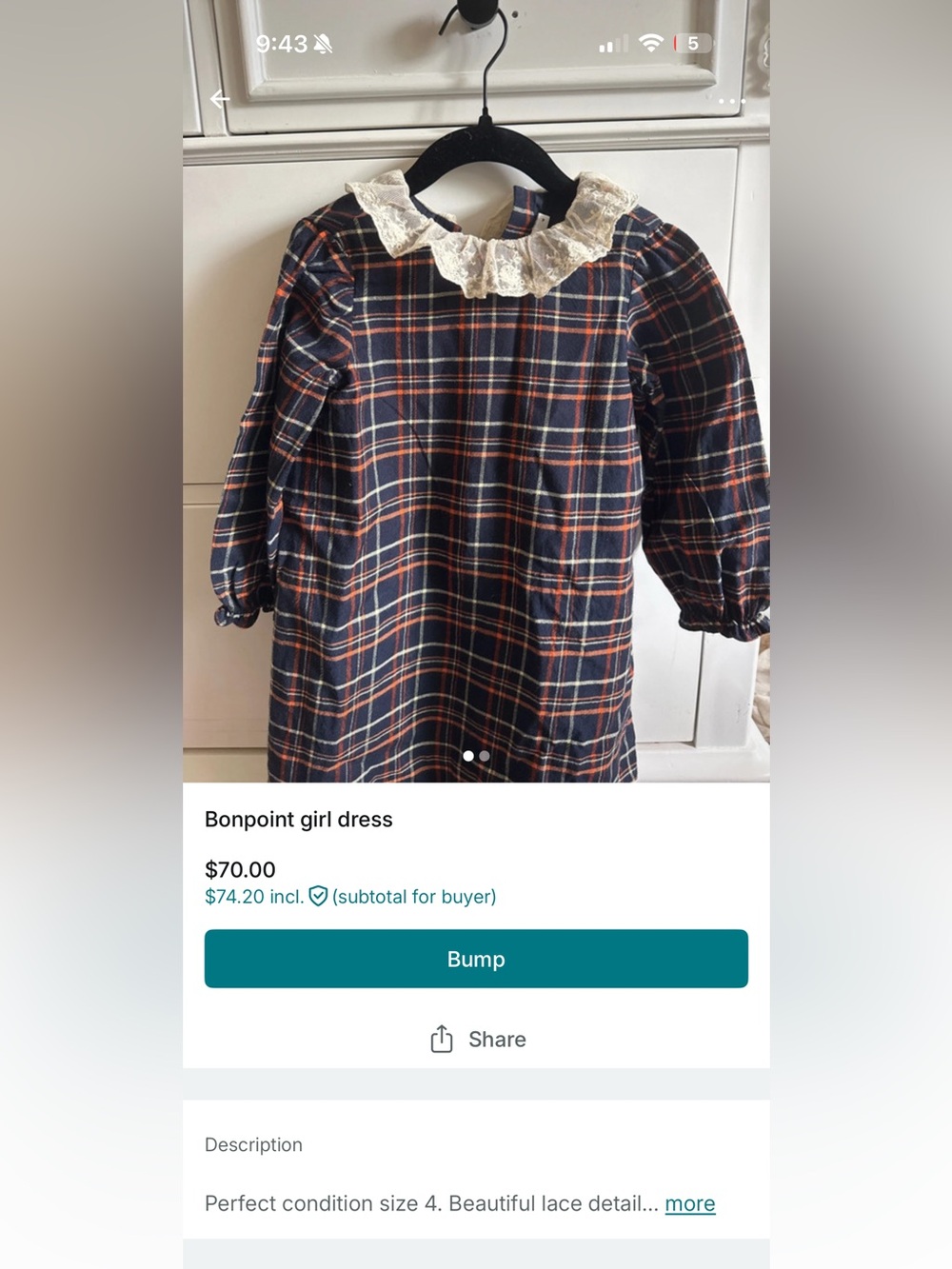Bonpoint Girls Navy Plaid Lace-Collar Top